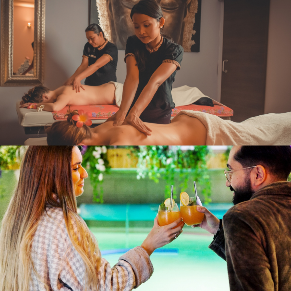 Forfait détente XL (3h15- 2p)  -  massage duo + sauna privé avec de délicieux extras jusqu'au 31 JAN 2020